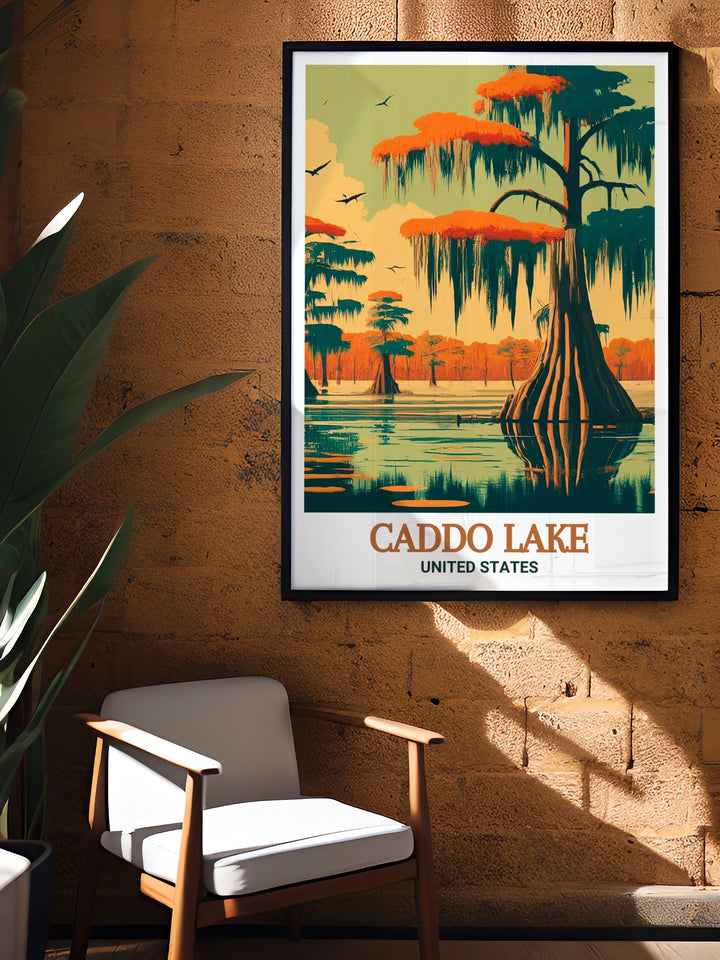 Goose Prairie Wall Art paired with Caddo Lake Poster offers a unique way to bring Texas natural beauty into your living space ideal for those looking to enhance their home with Texas Artwork that captures the peaceful essence of Caddo Lake