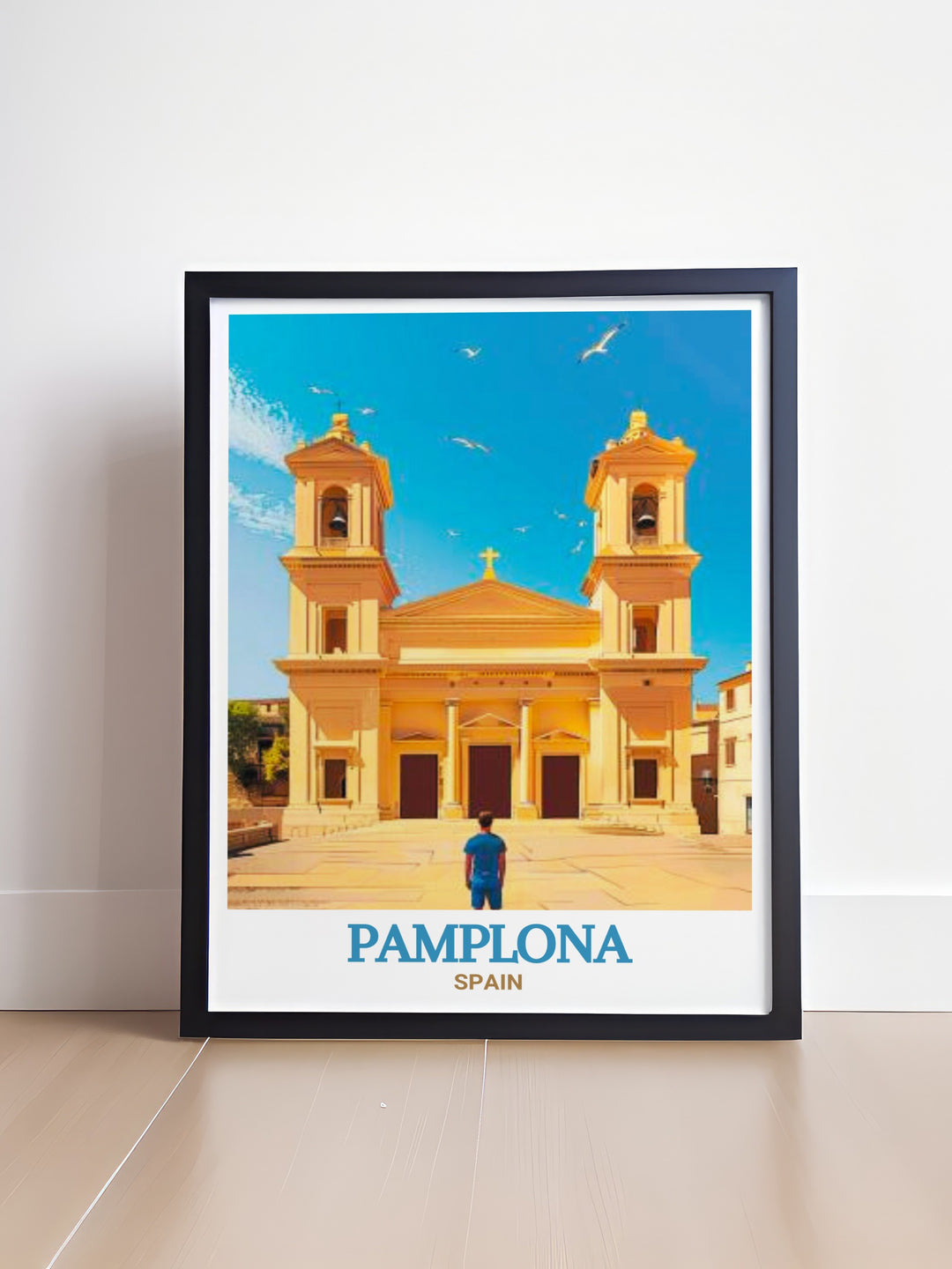 The majestic Pamplona Cathedral is the highlight of this exquisite Pamplona Poster Print. Perfect for Spain wall art enthusiasts this print adds a sophisticated touch to your home decor making it an ideal gift for those who love history and stunning architecture.