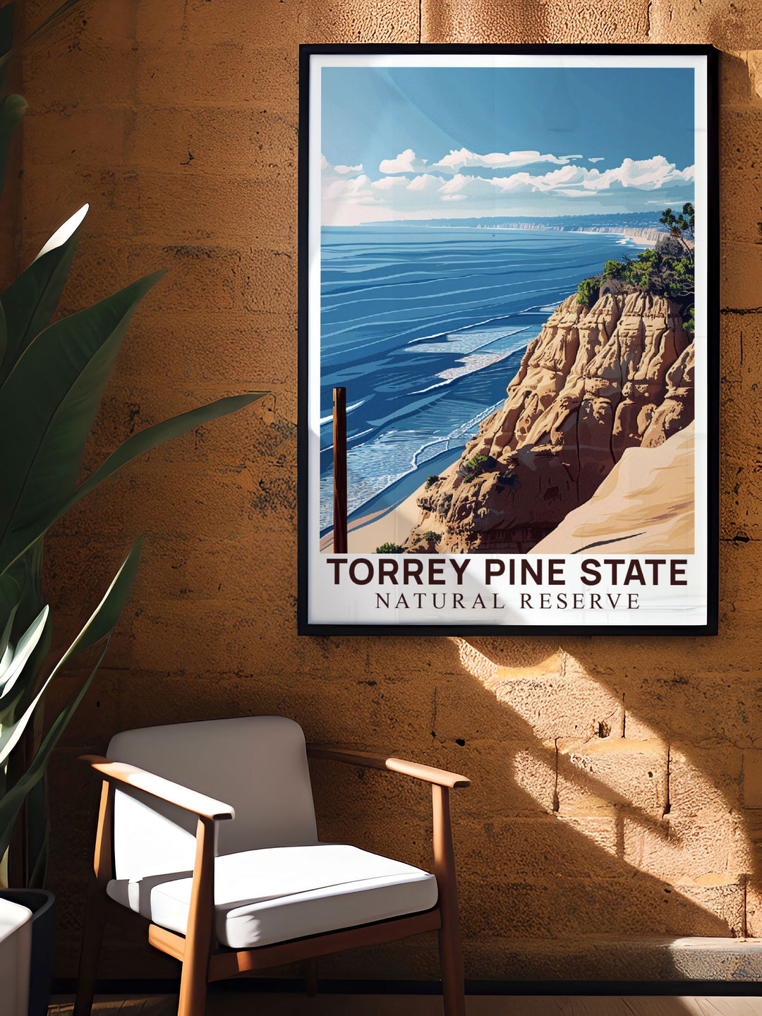 Vibrant Torrey Pines travel poster and Rocky Shores ideal for stunning living room decor and unique gifts for friends and family