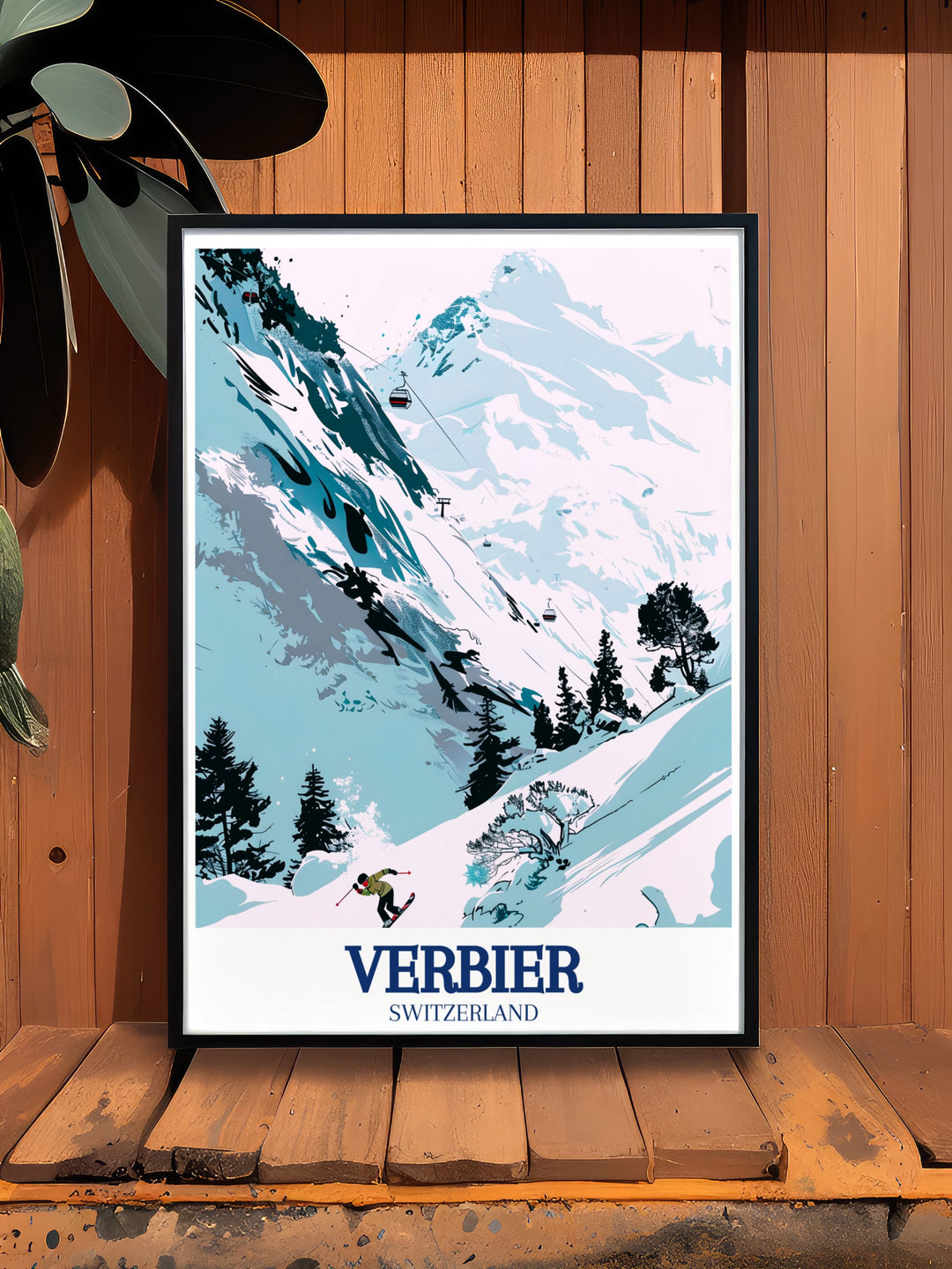 Verbier ski resort wall art features Mont Fort and the expansive 4 Vallées area, capturing the essence of a world class skiing destination. This travel print is perfect for those who love the thrill of the mountains or want to add a touch of Swiss elegance to their home décor.