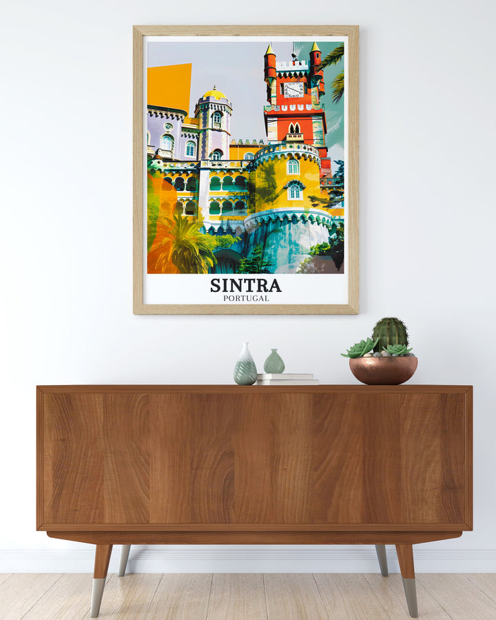 Portugal Travel Art showcasing the beautiful Pena National Palace Portuguese Riviera a perfect gift for travel enthusiasts and art lovers