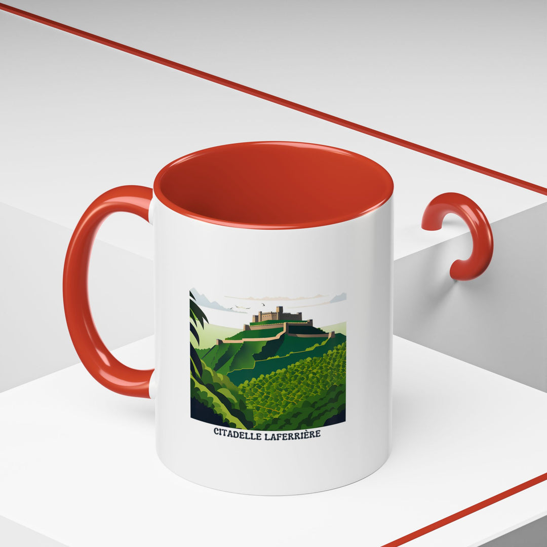 A beautifully crafted Laferriere Citadel Haiti mug featuring an eye-catching design of the Haitian landmark. This mug is perfect for any hot beverage and is durable enough to be microwave-safe and dishwasher-safe for everyday convenience.