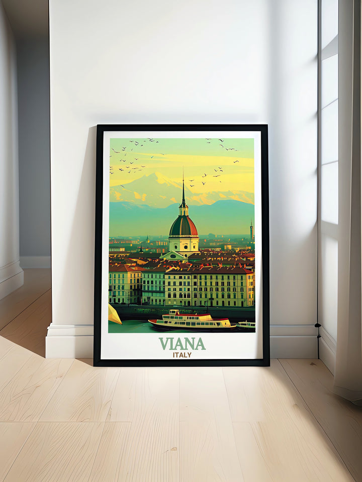 Viana Do Castelo poster print featuring iconic Portugal landmarks and Mole Antonelliana art brings elegant decor to your home perfect for those seeking modern Portugal travel art and stylish wall decorations for living rooms or offices.