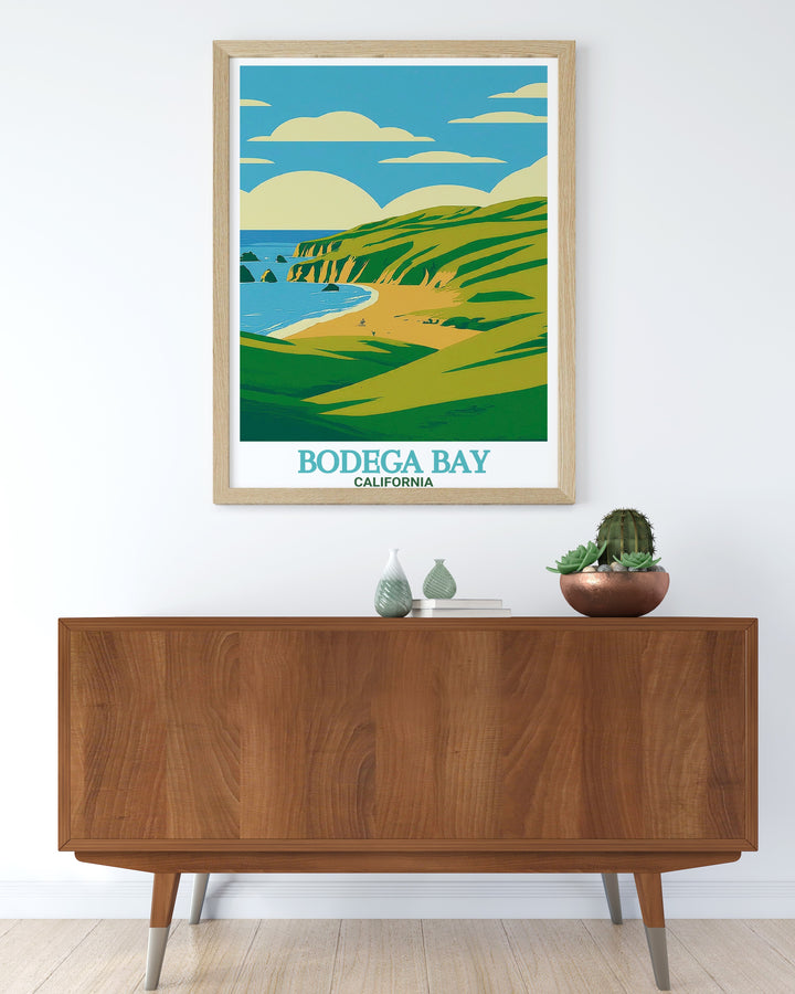 Bodega Bay wall art depicting the picturesque landscapes of Doran Regional Park. Enhance your home with this detailed and captivating print perfect for lovers of California travel and beach scenes.