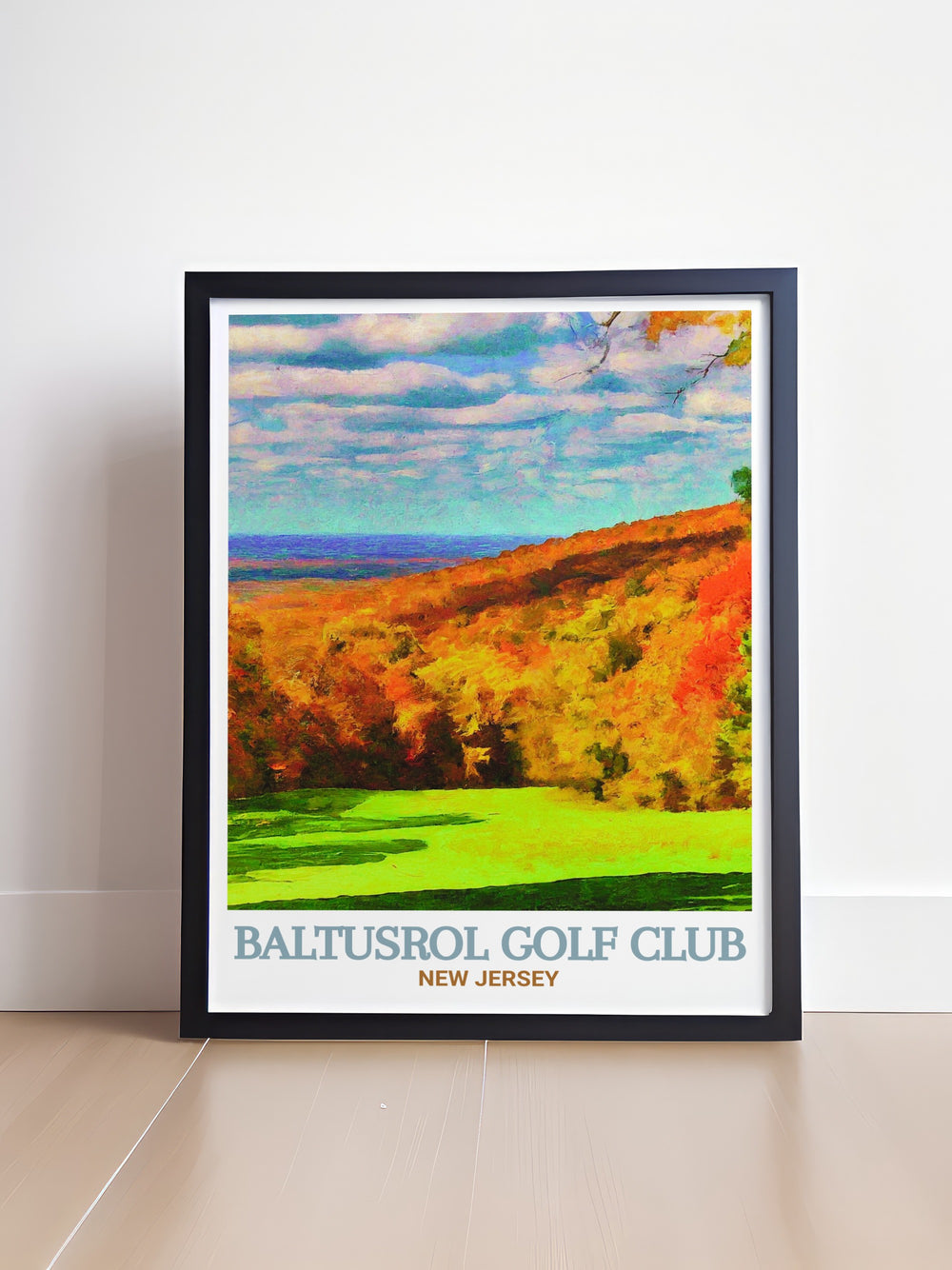 Baltusrol Golf Club Art Print capturing the historic beauty of one of Americas most prestigious golf courses, paired with the natural splendor of South Mountain Reservation. This print is perfect for golf enthusiasts and nature lovers, offering a detailed and vibrant representation of New Jerseys landscapes.