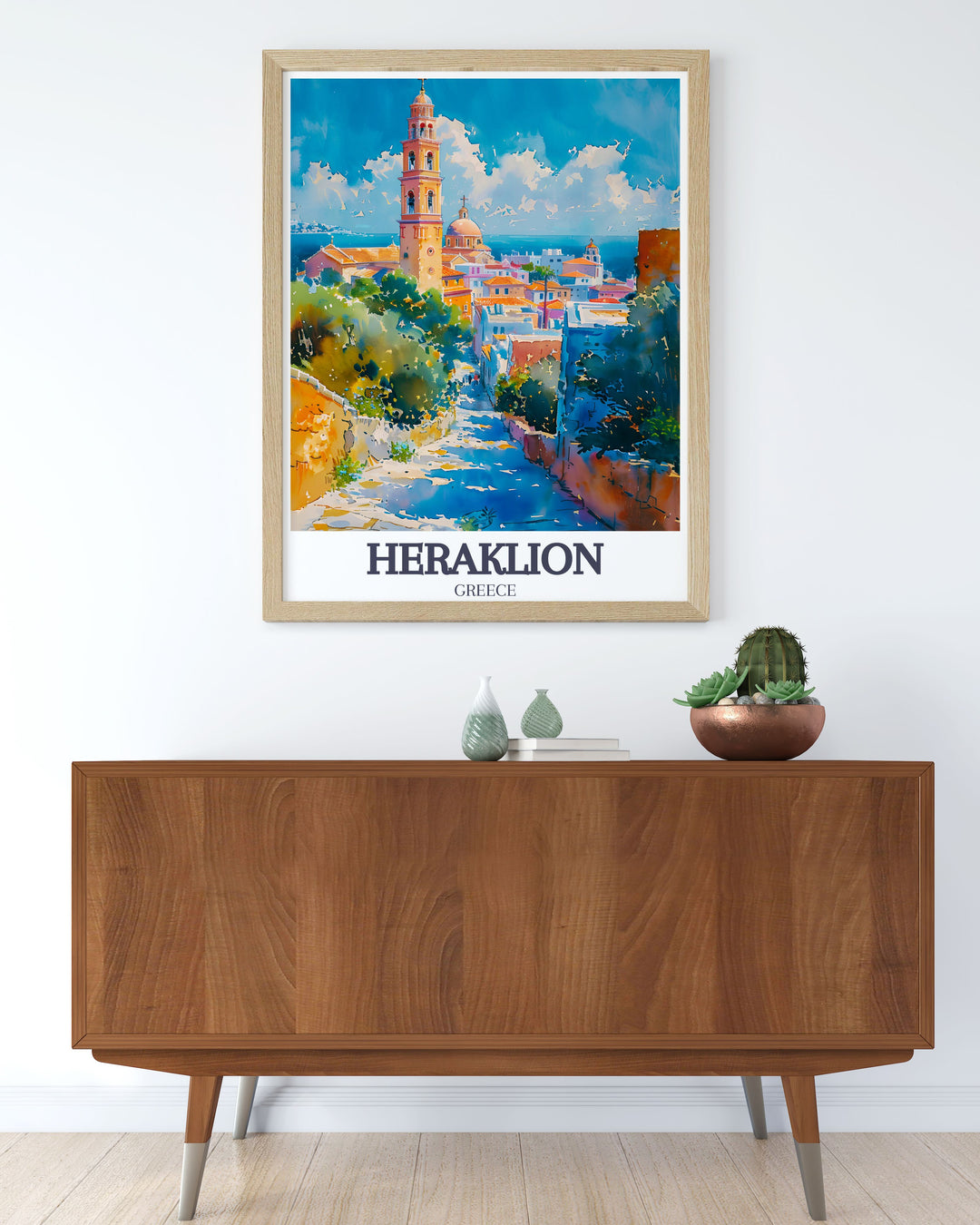 Canvas art depicting the Agios Minas Cathedral, Heraklion, Crete, Greece. This piece captures the architectural brilliance, ornate chandeliers, and serene atmosphere of the cathedral, making it a perfect addition to any decor inspired by Greek history and culture.
