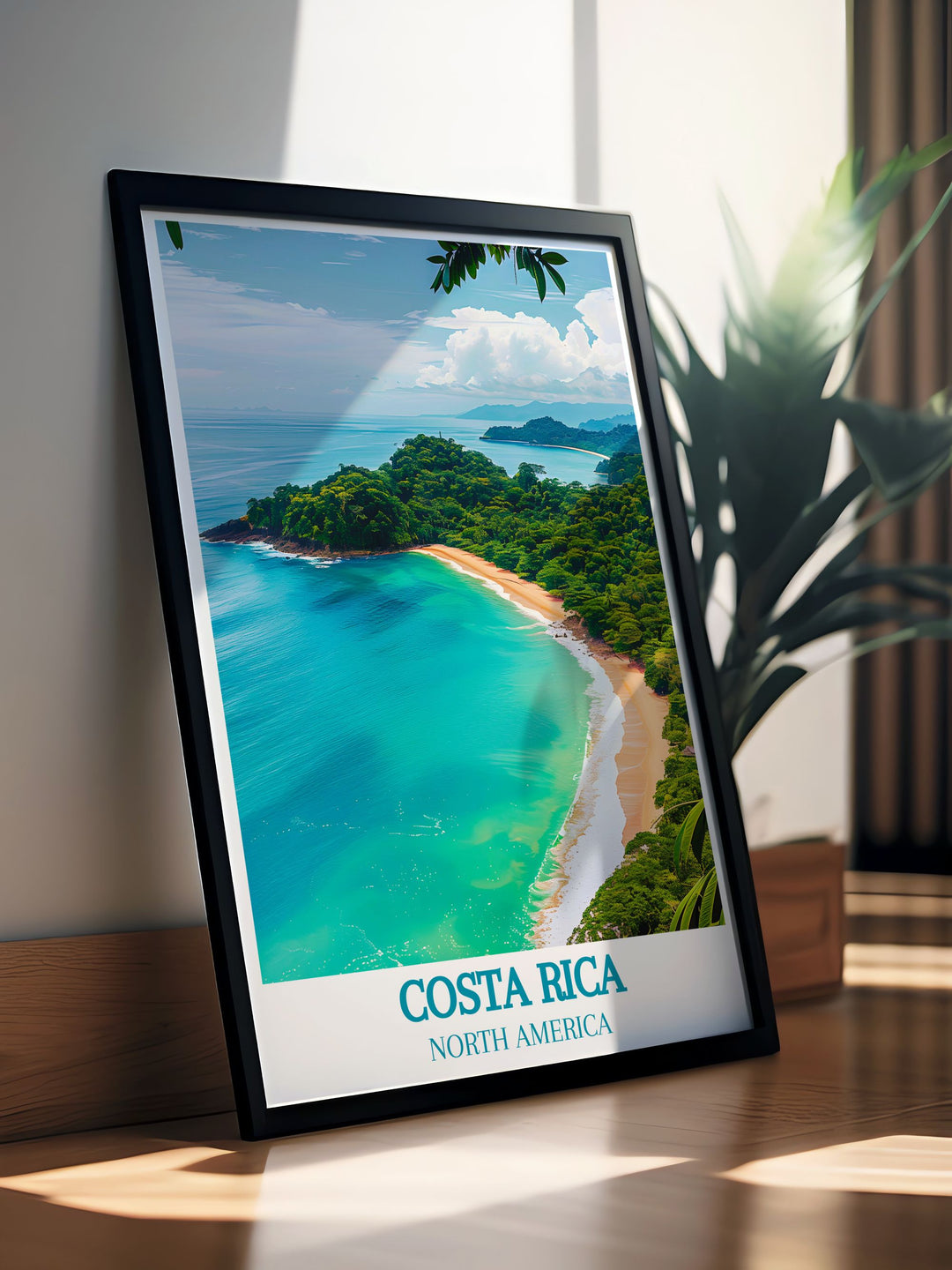 A detailed print of Manuel Antonio National Park highlights the parks serene beaches and rich biodiversity. Ideal for nature enthusiasts, it captures the essence of Costa Ricas natural beauty and conservation efforts.
