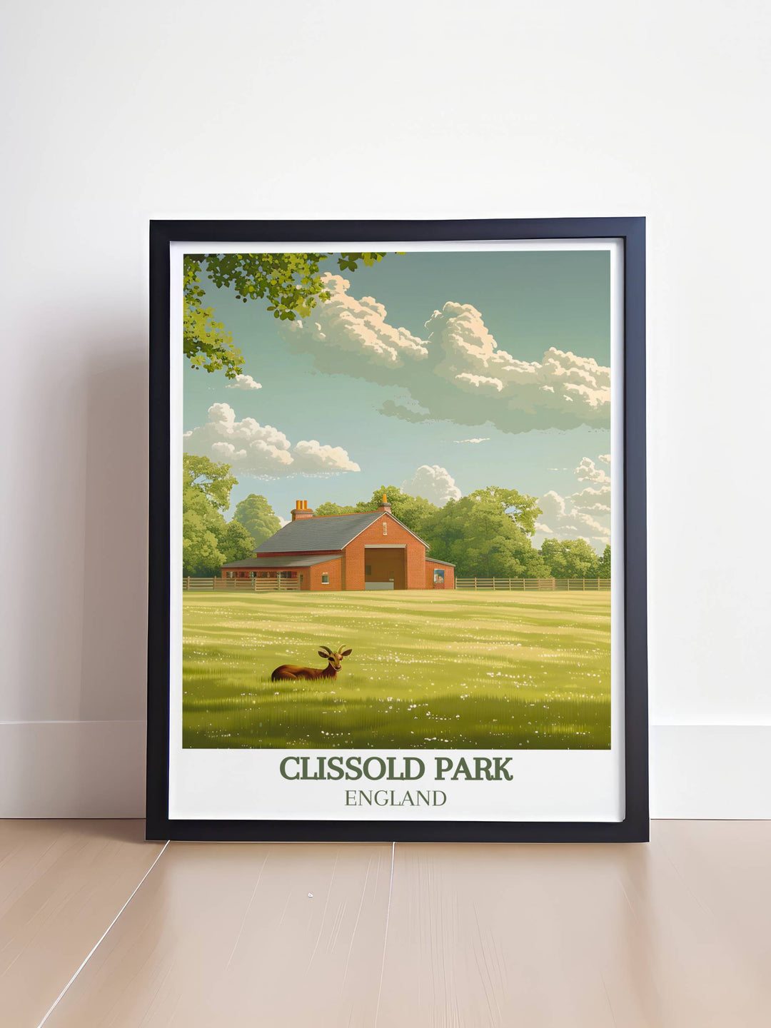 Elegant Clissold Park Animal Enclosure framed print featuring the serene landscapes of Clissold House. Ideal for those who love Hackney London and want to bring a piece of this charming location into their home. Perfect wall decor for modern and classic interiors.