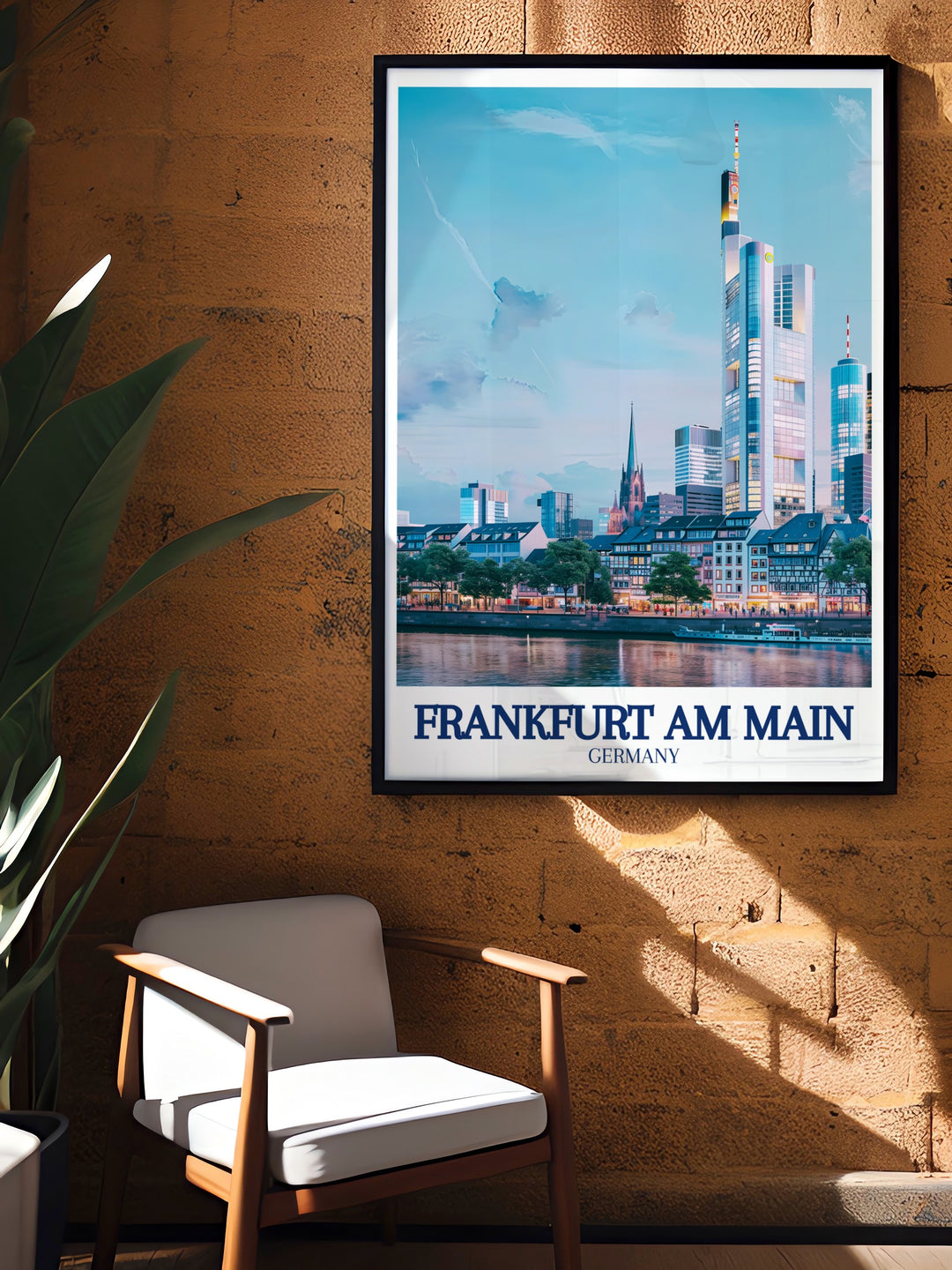 Captivating Frankfurt map art highlighting the architectural marvels of Commerzbank Tower St. Pauls Church and River Main a perfect addition to any art collection or stylish piece of wall decor