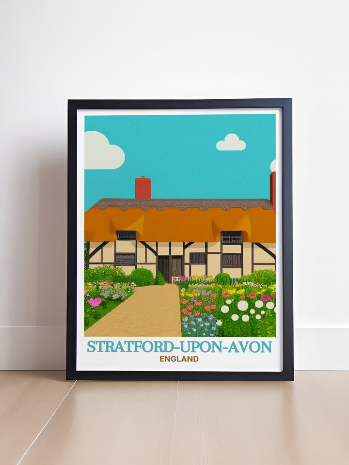 Enhance your home with elegant UK wall prints of Anne Hathaways Cottage in Stratford upon Avon offering stunning modern art that captures the essence of this iconic landmark.