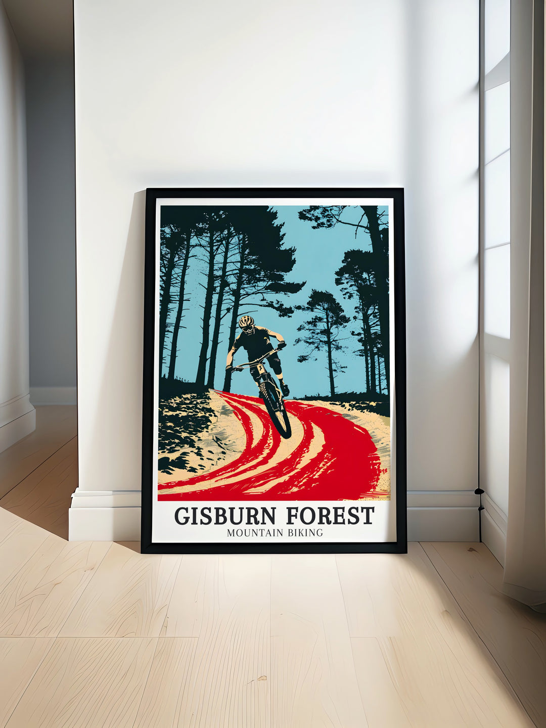 Experience the thrill of mountain biking with this Gisburn Forest Hully Gully trail poster featuring vibrant colors and MTB trails perfect for cyclists and adventure lovers seeking to bring the outdoors into their home decor