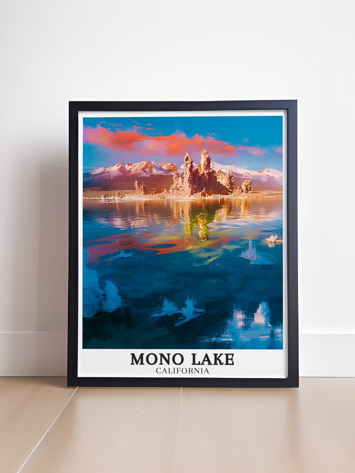 Gorgeous Mono Lake Art Poster with Sierra Nevada Mountains and Mono County scenery. This print is perfect for enhancing any room with natural California decor and makes an ideal gift for lovers of nature and travel.