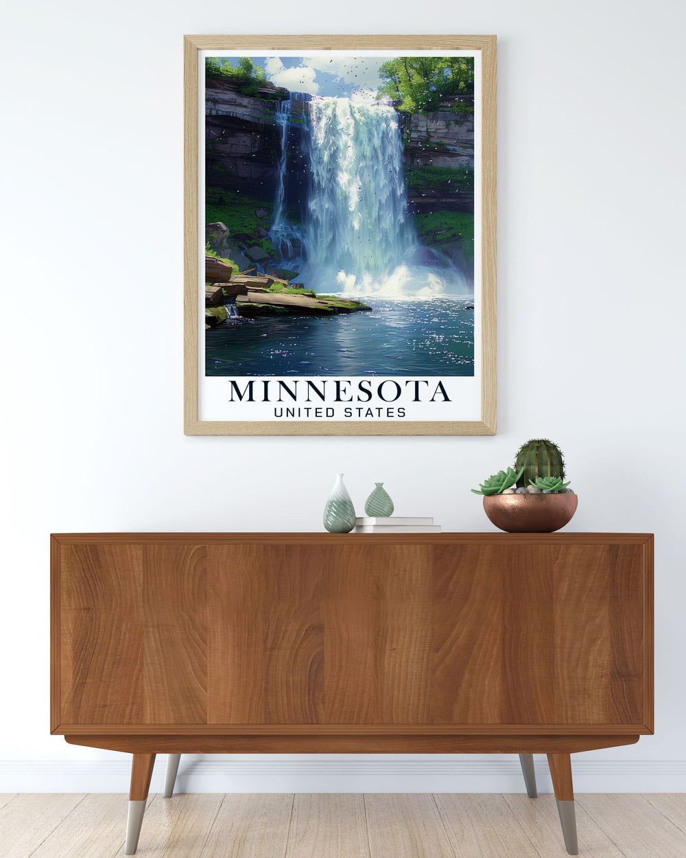 Minnehaha Falls Modern Prints capturing the stunning waterfall and surrounding nature ideal for enhancing any room with Minnesota Travel art a beautiful representation of Minnesotas natural charm.