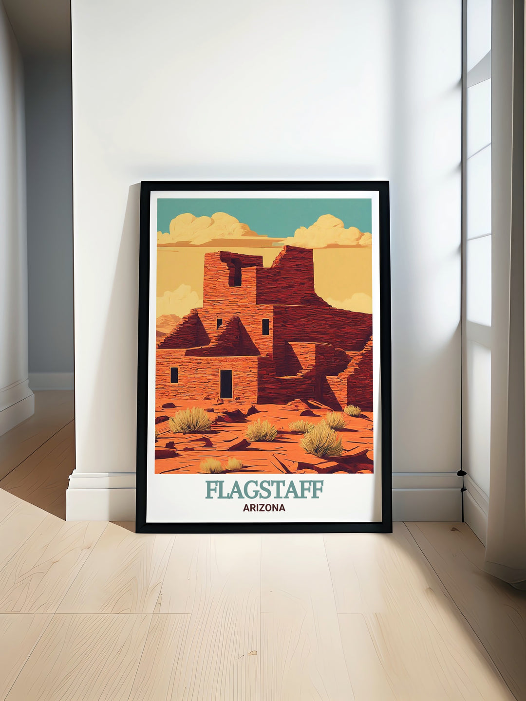 Beautiful Flagstaff travel poster and Wupatki National Monument modern prints bring vibrant color and fine line details to any living space. Perfect for those who love city art and natural landscapes this art print adds style to home decor or makes a great gift.