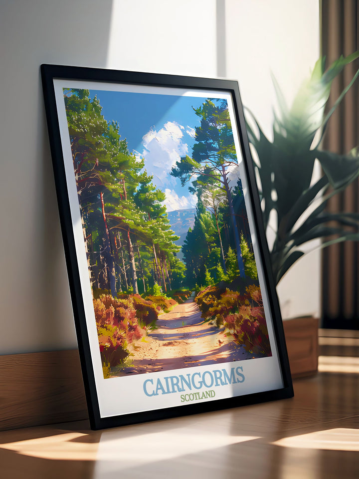 Rothiemurchus Forest artwork capturing the rugged and serene beauty of the Cairngorms. Perfect for enhancing your home decor with a touch of natural splendor. High quality print ensures vibrant colors and intricate details for a timeless piece.
