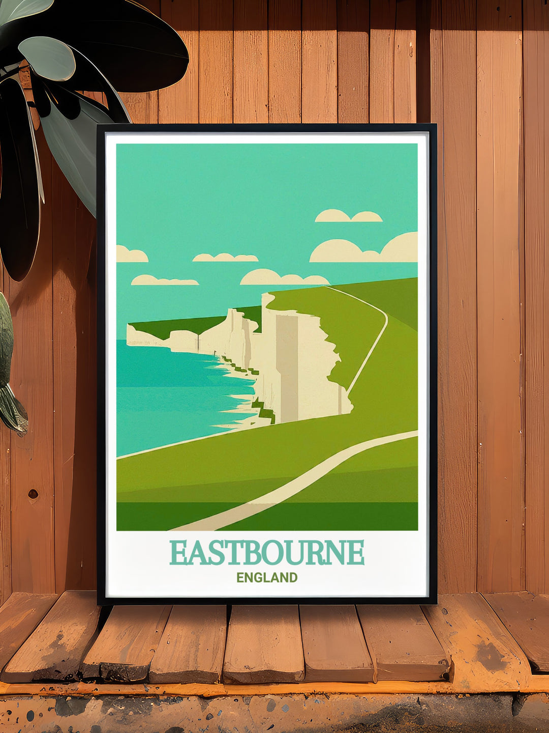 South Downs Way travel print featuring Beachy Head, with its towering chalk cliffs and panoramic views over the English Channel. This art print is ideal for those who appreciate the beauty of Englands natural landscapes and want to bring a piece of it into their living space.