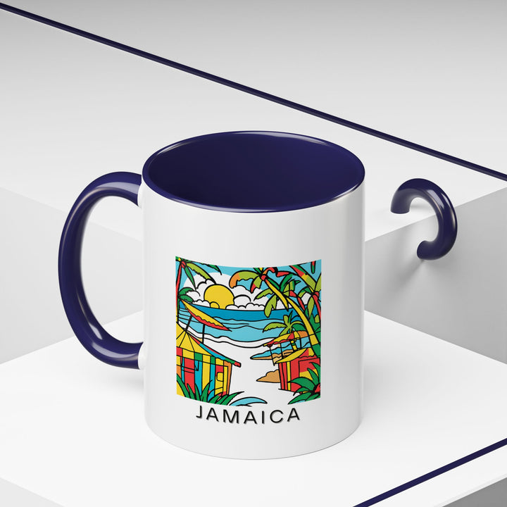 A vibrant Jamaica mug featuring tropical island artwork. Perfect for coffee lovers, this durable ceramic mug is dishwasher and microwave safe. It’s a meaningful gift or souvenir for anyone who loves the beauty of Jamaica and its rich culture.