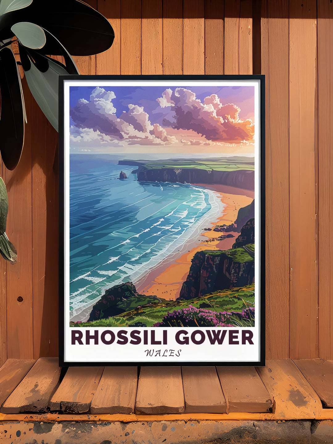 Rhossili Bay poster art highlighting the natural splendor of Gower Beach ideal for stylish wall decoration