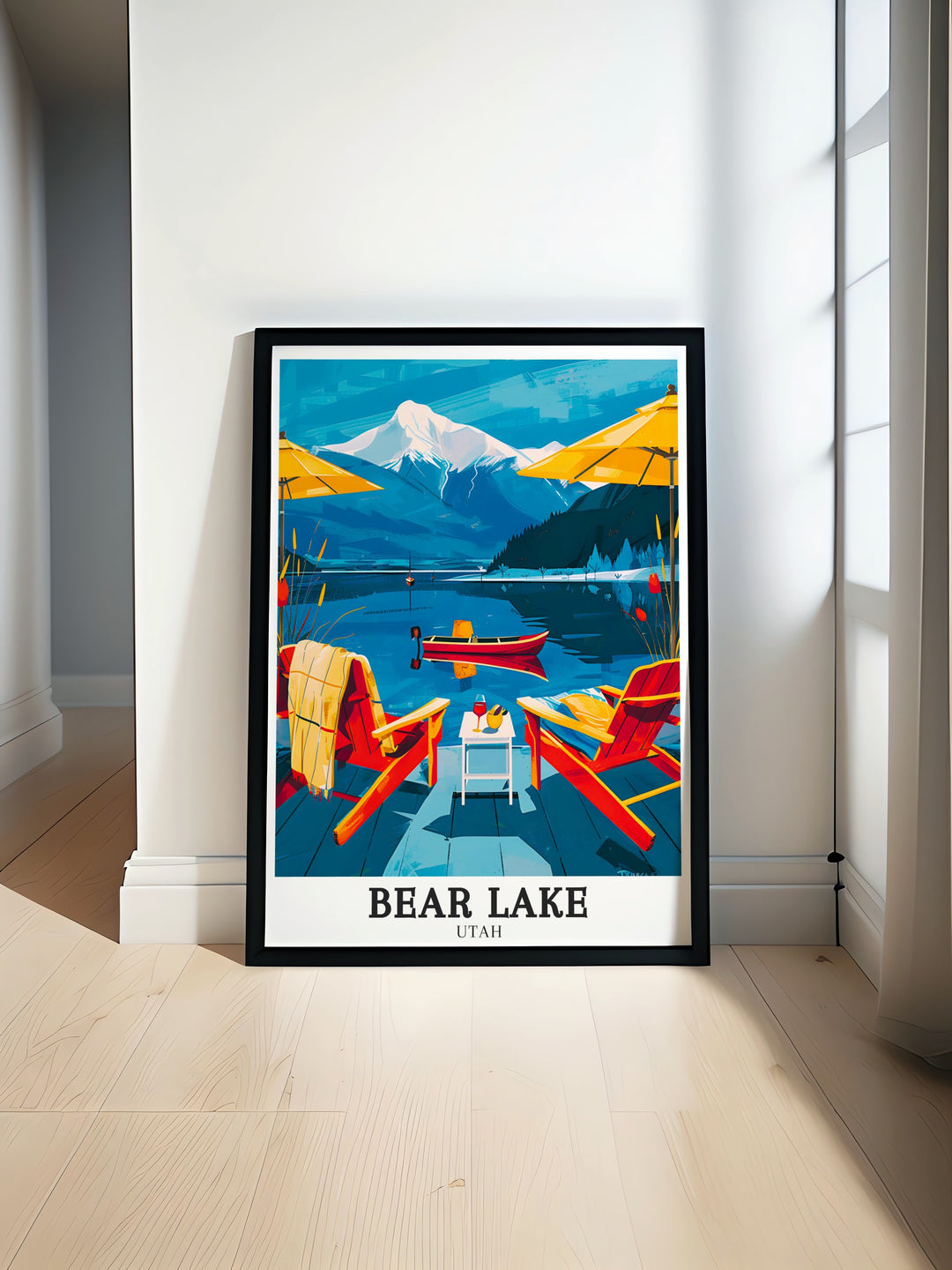 Elegant home decor featuring a travel print of Rendezvous Beach at Bear Lake with its scenic views and tranquil waters bringing a piece of nature into your home