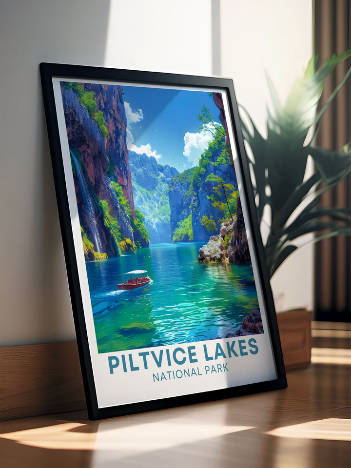 Kozjak Lake poster showcasing the pristine waters and lush surroundings of Plitvice Lakes National Park a beautiful addition to your wall art collection perfect for creating a serene and natural atmosphere in any room of your home