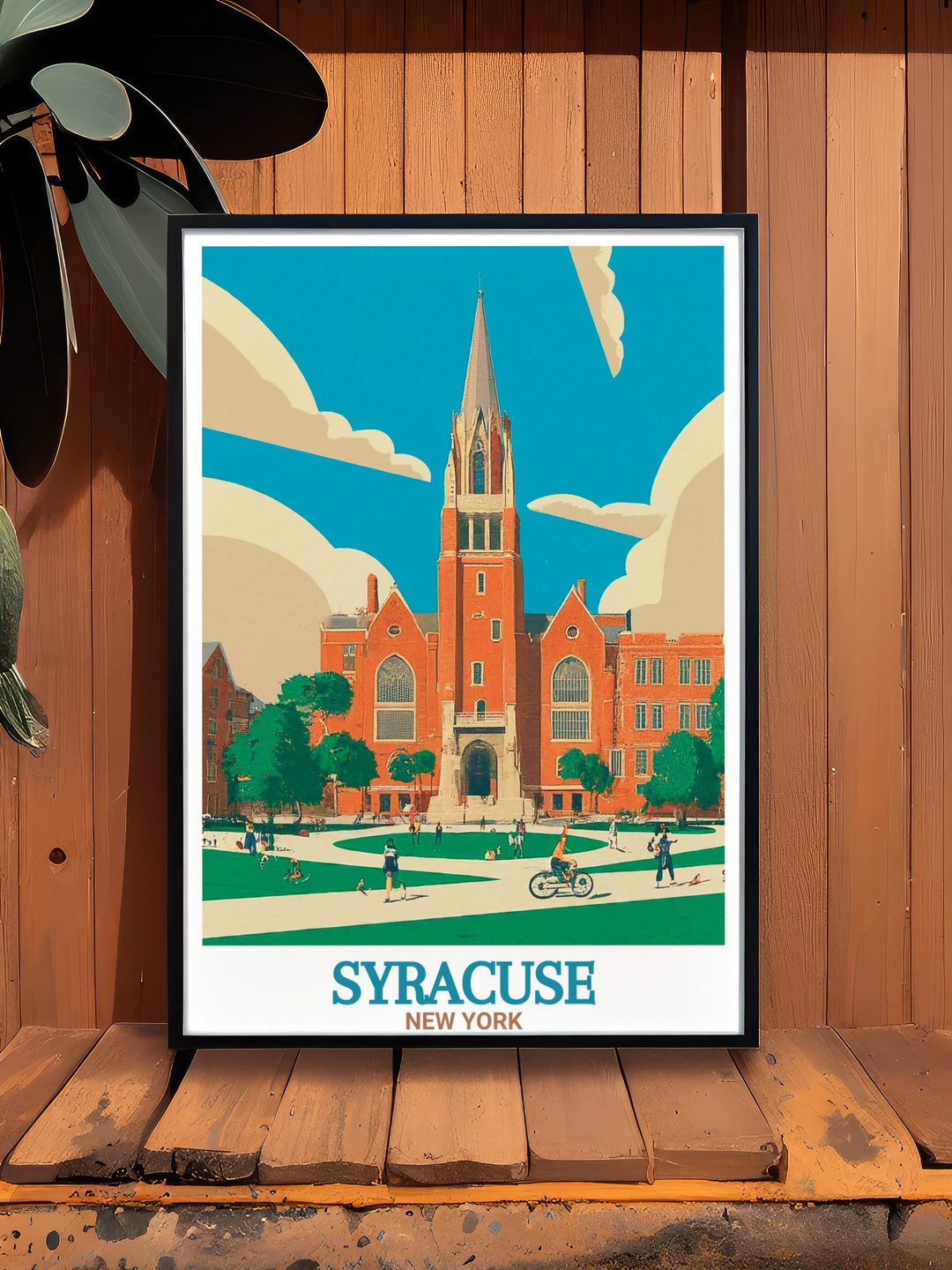 Modern Syracuse University art print showcasing the universities stunning architecture and lush environments ideal for university lovers looking to bring a touch of academic prestige into their homes perfect as a housewarming gift or for enhancing your living space