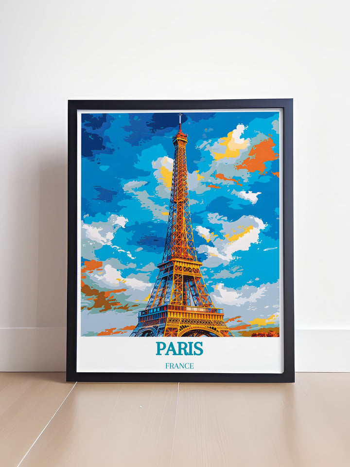 Colorful Art Print of the Eiffel Tower, capturing the essence of Paris in vivid colors. Perfect for adding a touch of Parisian elegance to your home or as a thoughtful gift.