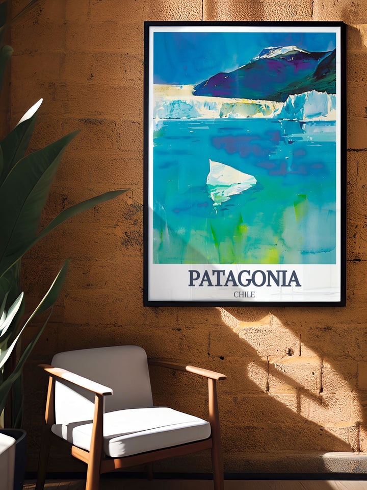 Lago Argentino Wall Art featuring the calm waters of Patagonias iconic lake, with the towering Andean mountains in the distance. This canvas art brings together the serene and rugged elements of South Americas landscapes, perfect for creating a captivating focal point in any room.