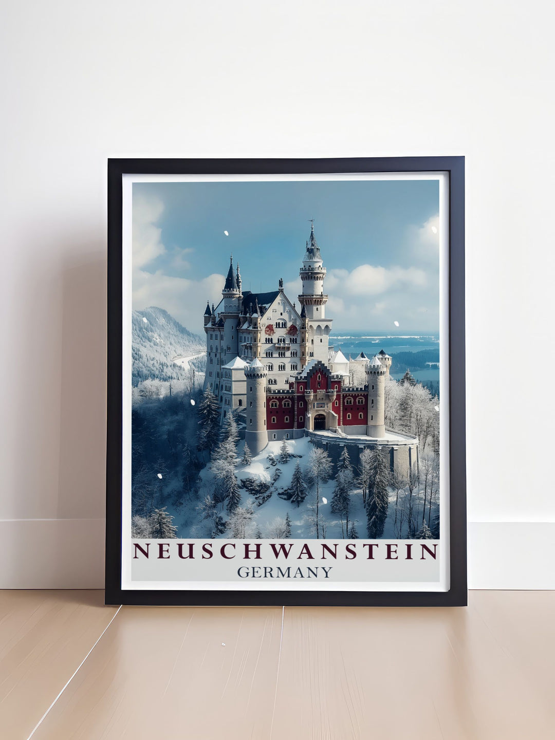 Timeless Neuschwanstein Castle wall art including street map and vintage print designs. This collection adds a nostalgic and sophisticated appeal to any room decor.