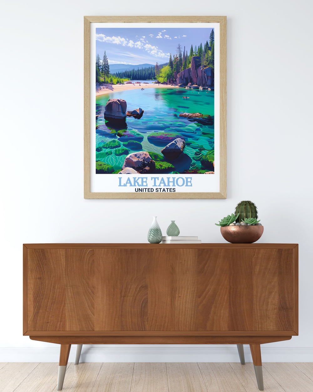 Sand Harbor Vintage Poster captures the timeless charm of Lake Tahoes northeast shore, with its beautiful beach and stunning mountain views. This travel print is a perfect gift for anyone who appreciates natures elegance and enjoys bringing scenic landscapes into their home decor.