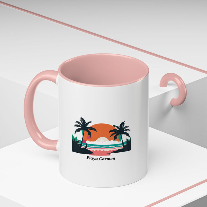 The Playa del Carmen Mug is a premium ceramic mug featuring colorful designs inspired by the tropical beauty of Playa del Carmen. Dishwasher and microwave safe, it is ideal for coffee enthusiasts or as a unique gift.