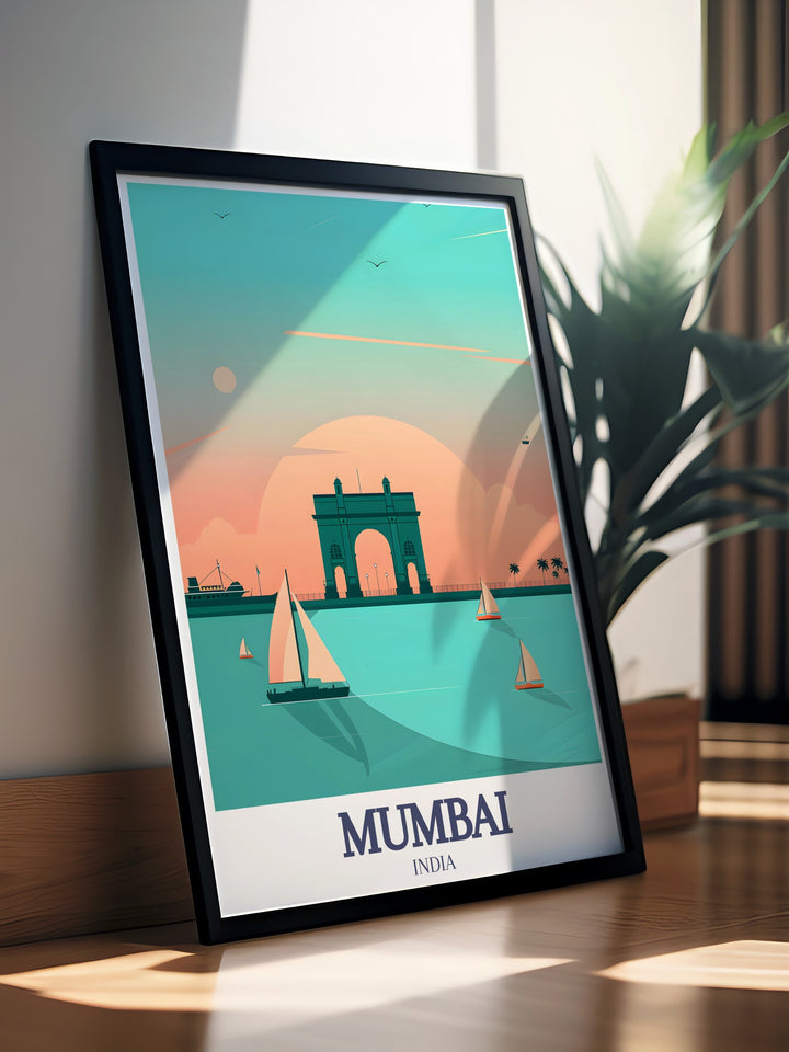 This Arabian Sea Canvas Art brings the peacefulness of Mumbais coastline into your home. With the Gateway of India standing tall in the background, this artwork is ideal for those who love the ocean and the bustling life of one of Indias most famous cities.