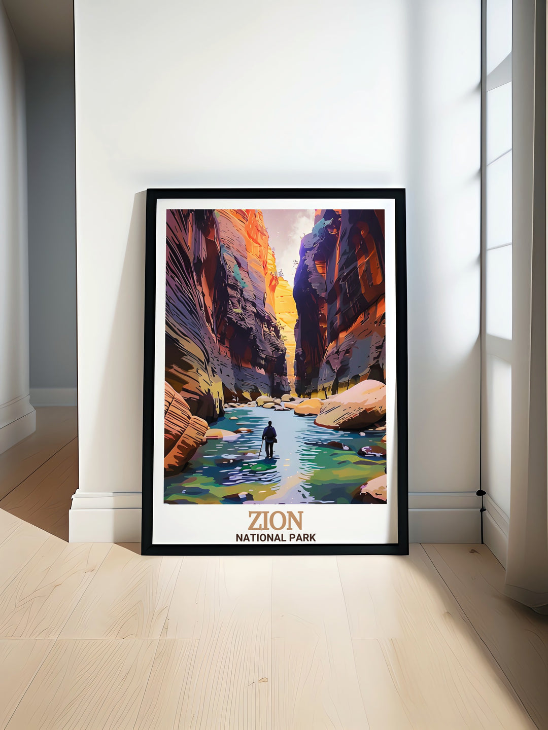 The Narrows Modern art print showcasing the stunning beauty of Zion National Park with vibrant colors and intricate details. Perfect for elegant home decor and travel enthusiasts.