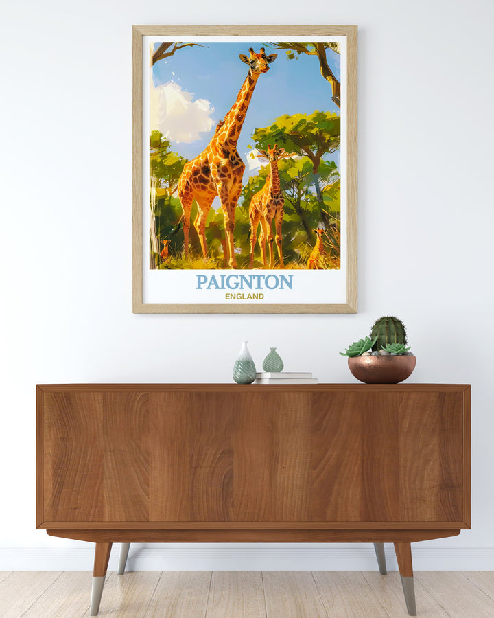 This Paignton Zoo Art Print brings the excitement of Paignton Zoo and the calming beauty of the Devon coast into one beautiful piece. Its vibrant colors and detailed design make it an eye catching decor item for any nature lover or travel enthusiast.