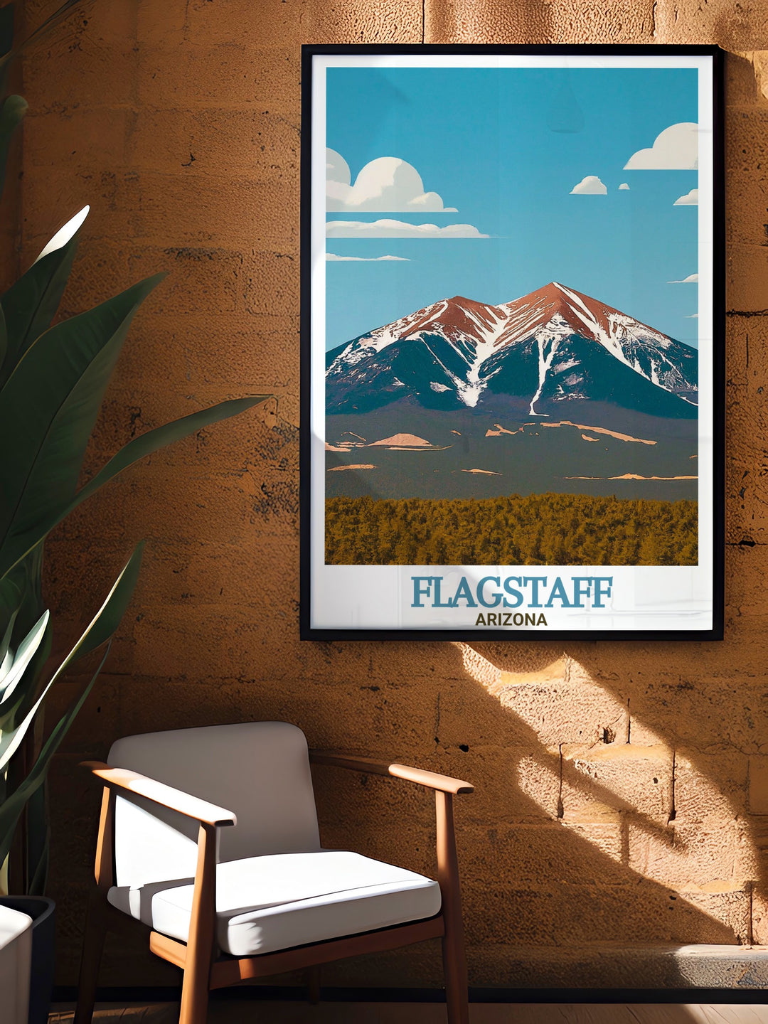 San Francisco Peaks travel print captures the rugged beauty of Arizonas tallest mountains, set against the clear skies of Flagstaff. This canvas art is an ideal addition to any space, offering a stunning view of one of Arizonas most iconic landscapes.