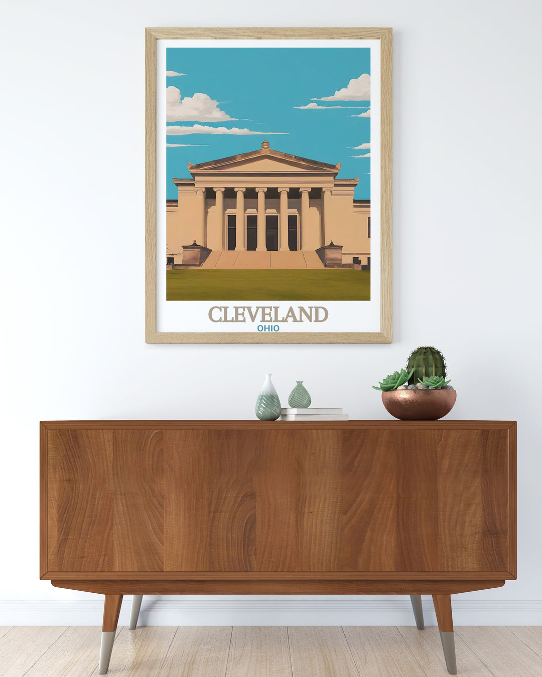 Cleveland Travel Print brings together the cultural significance of the Cleveland Museum of Art and the citys urban layout in a fresh and vibrant design. This artwork is ideal for those who admire both art and cityscapes.