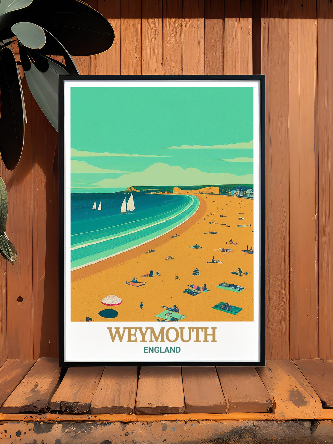 Weymouth Beach scenic print depicting the iconic Georgian seafront and bustling harbor. This print brings the lively and joyful essence of Weymouth Beach into your home, perfect for beach lovers and travelers.