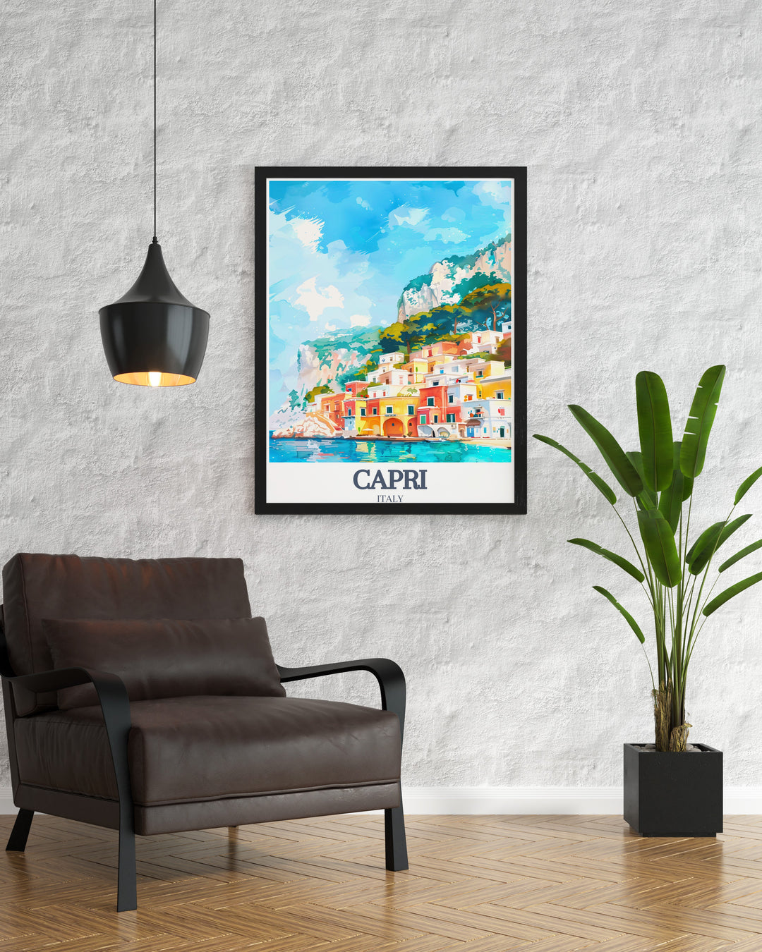 Fine line Capri city print featuring the iconic Faraglioni Rocks Capri Island and detailed street map This stylish artwork brings together urban charm and natural beauty perfect for any modern or rustic home decor