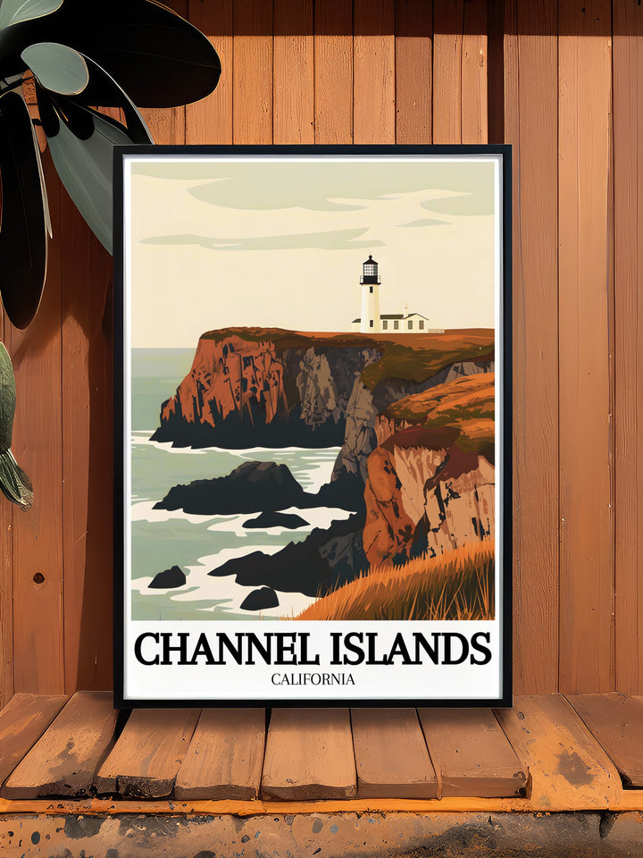 Beautiful Anacapa Island, Anacapa lighthouse poster showcasing the iconic landmarks and picturesque landscapes of Channel Islands National Park perfect for home decor and travel enthusiasts.