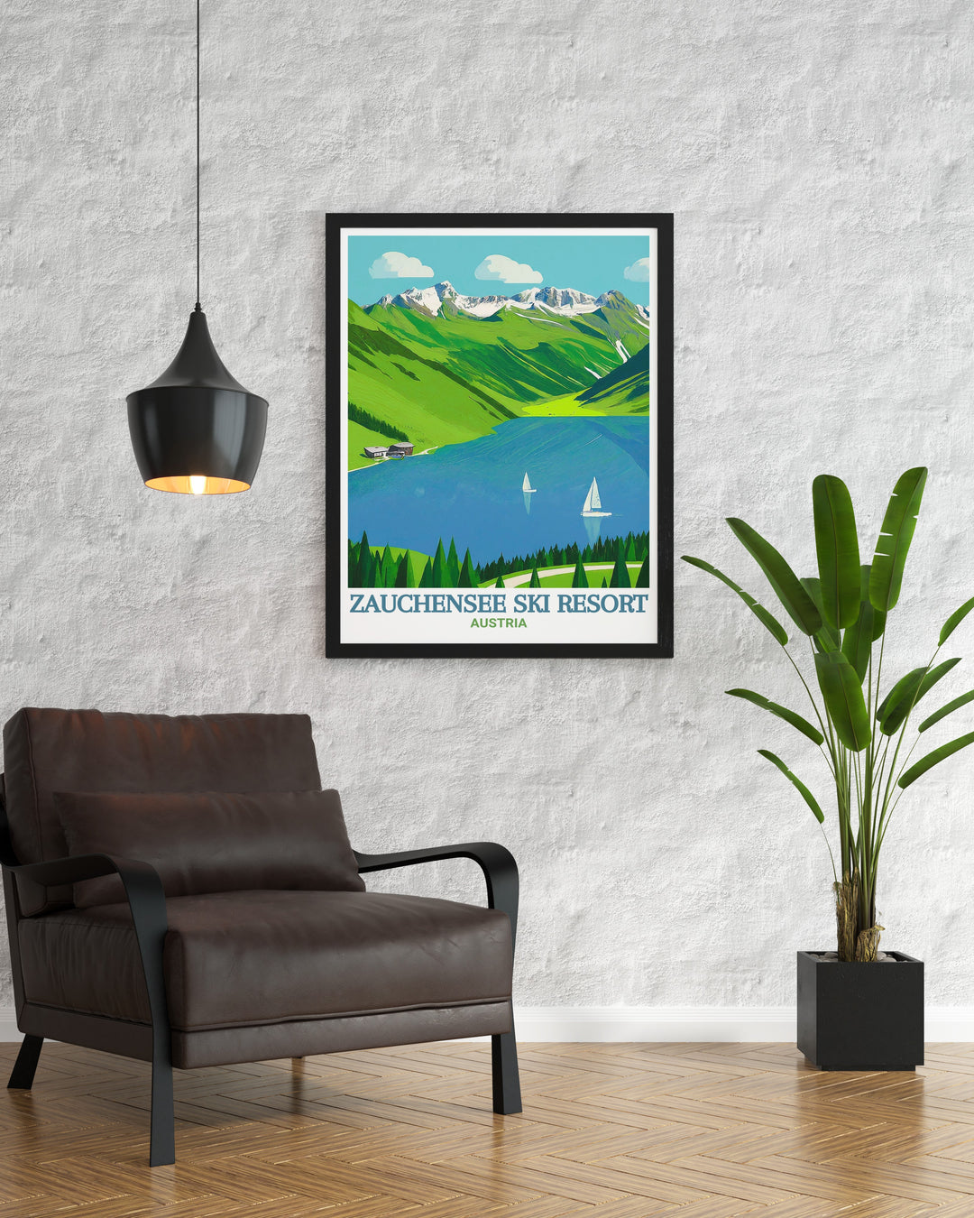 Beautiful Zauchensee Lake Artwork highlighting the serene reflections of the lake and snowy mountain backdrop perfect for adding charm to any living space