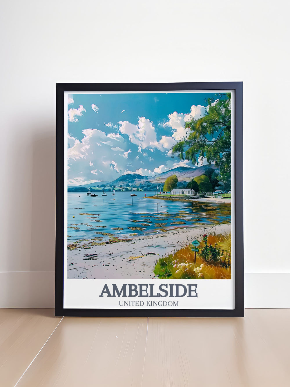 Beautiful Ambleside art print capturing the lush greenery of Borrans Park with its scenic views and tranquil ambiance, perfect for home decor.