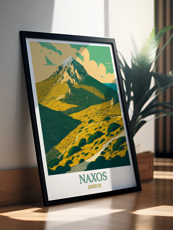 Greece Travel Print featuring Mount Zas in Naxos an exquisite piece of art that brings the natural beauty of Greece into your living space perfect for creating a serene and inspiring atmosphere in your home with its detailed illustration of this iconic mountain