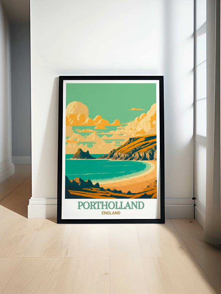 A beautiful illustration of Pendower Beach, showcasing its gentle waves and expansive sands. This art print is ideal for creating a calming atmosphere in your home, reminding you of the soothing power of the sea.