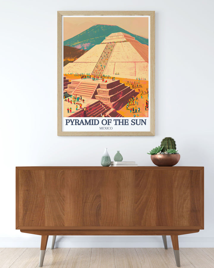 Teotihuacan, Quetzalcoatl Temple framed prints of the Sun Pyramid offering timeless beauty and elegance to your living room or study ideal for creating a sophisticated focal point and celebrating ancient architecture.