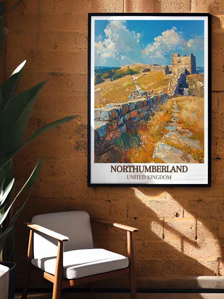 Bamburgh Castle and Hadrians Wall Painting printed on high quality paper using fade resistant inks ensuring vibrant colors and longevity making it a timeless piece for your home