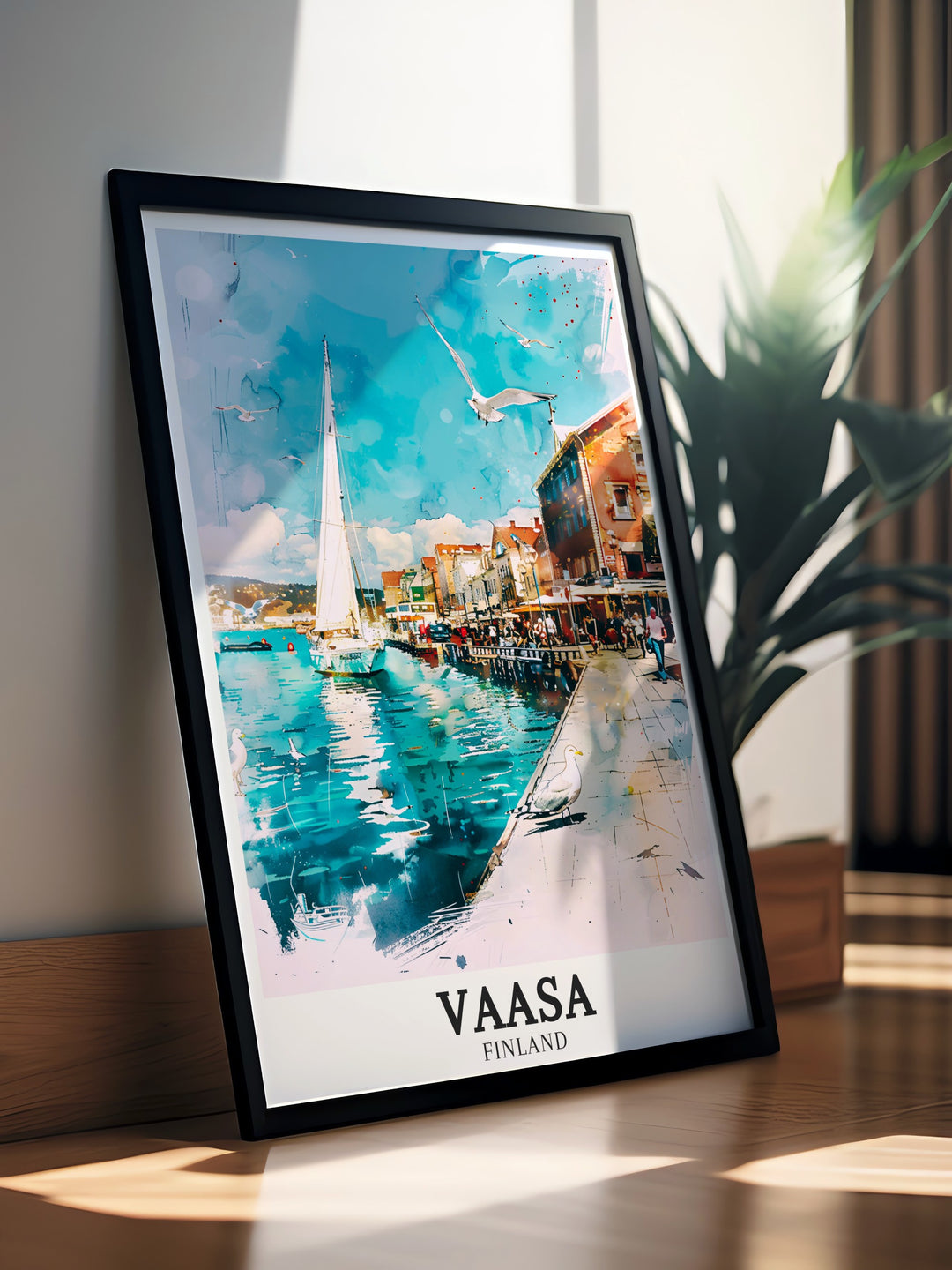 Vaasas harbor and the Baltic Sea come together in this stunning framed art, capturing Finlands serene coastal beauty. Ideal for anyone who has visited Finland or dreams of exploring its landscapes, this piece is a perfect gift or personal keepsake.