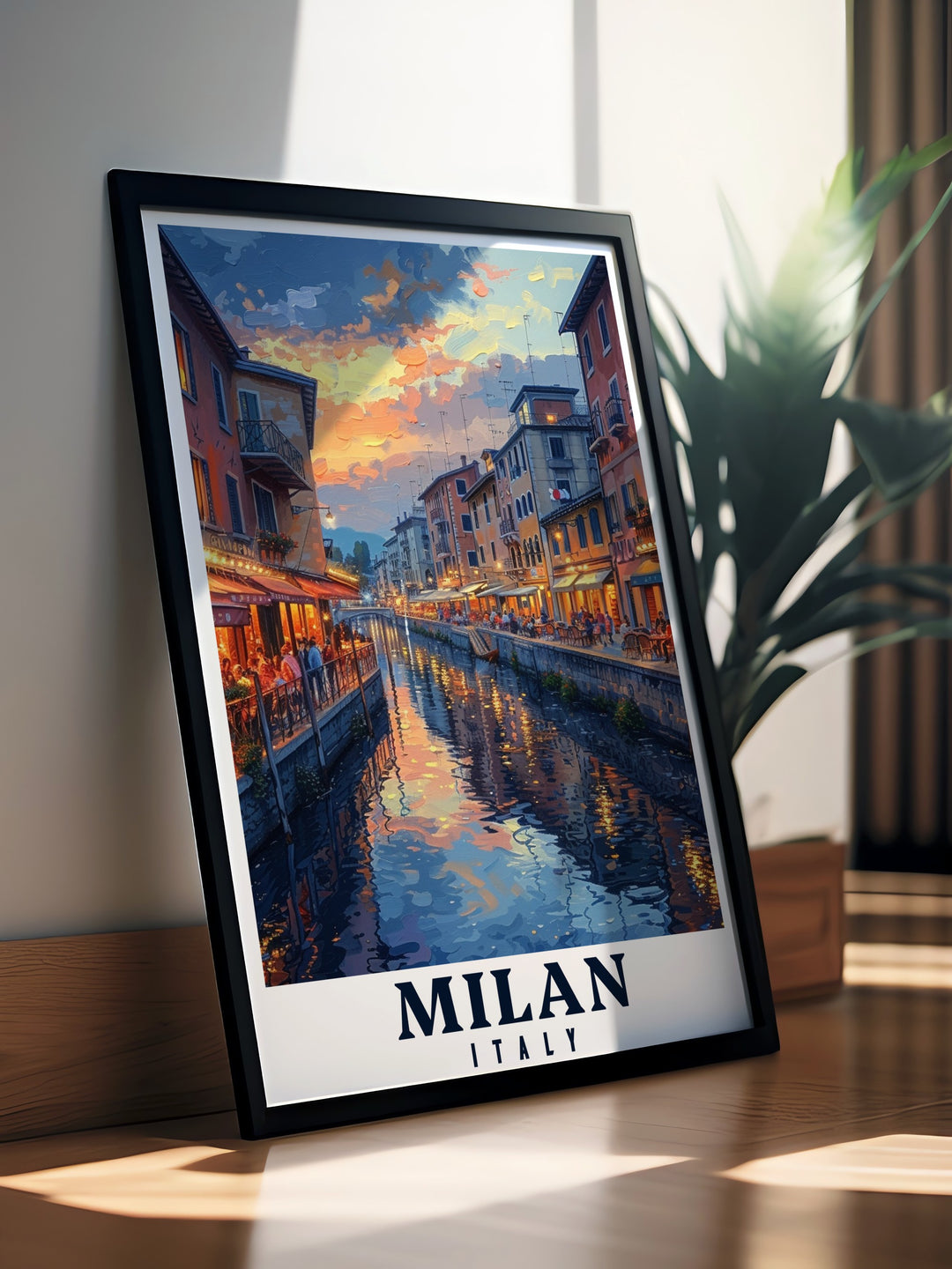 Navigli District Canvas Art showcases the rich culture and history of Milans canal district, with its vibrant streets and colorful buildings. This travel poster is ideal for adding a piece of Italys artistic charm to your home or office decor.