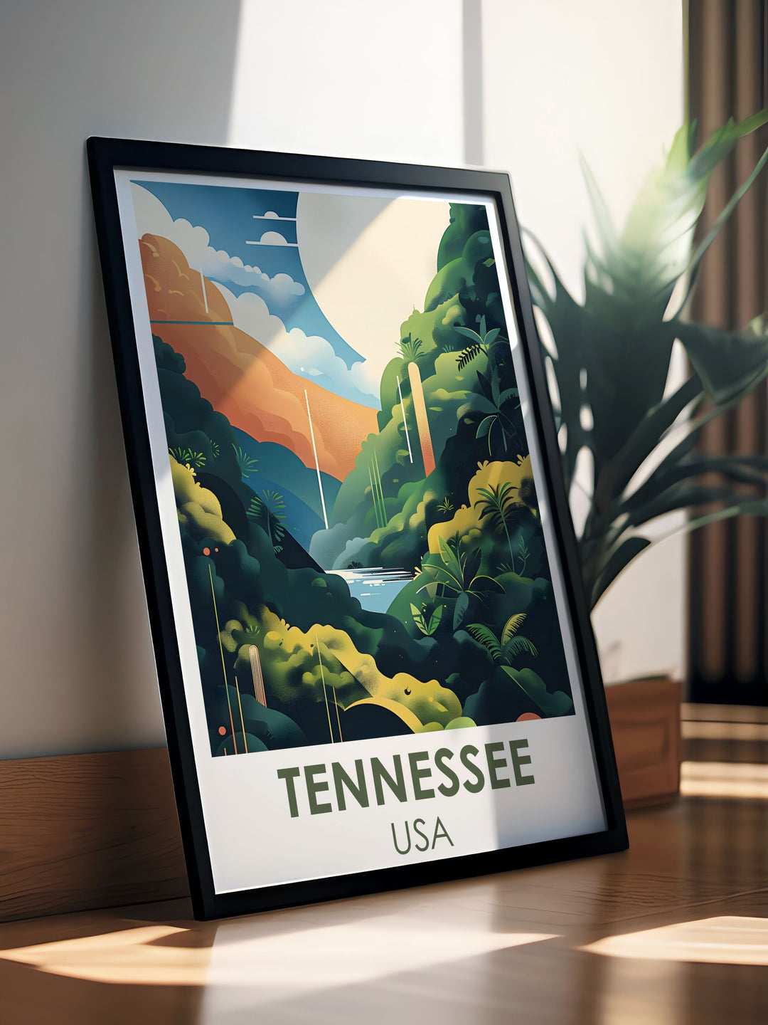 Country Music Print featuring the legendary Ryman Auditorium in Nashville Tennessee with the majestic Great Smoky Mountains National Park. A unique piece of art that celebrates the harmony of music and nature.