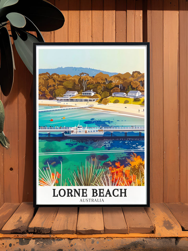 Bring a piece of Australia into your home with this stunning Lorne Beach Print featuring Apollo Bay and Lorne Pier this Australia wall art is perfect for those who love beach decor and makes an excellent gift for travelers and beach lovers