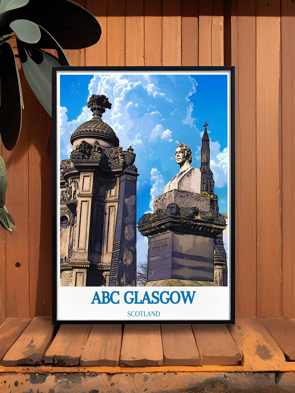 Stunning art print featuring glasgow and necropolis and ABC Glasgow perfect for adding a touch of Glasgow's rich cultural heritage to your home decor.