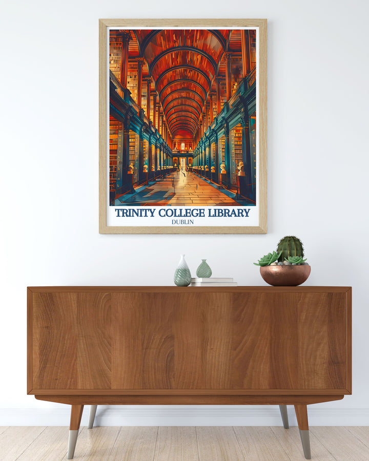 Stunning Trinity College Dublin painting featuring the iconic Old Room Long Room ideal for modern decor and perfect Dublin gifts for history lovers and art enthusiasts